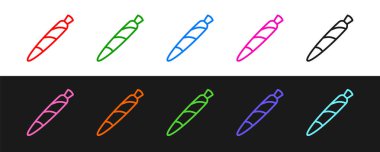 Marihuana eklem hattı, siyah beyaz arka planda izole edilmiş sigara ikonu. Uyuşturuculu sigara, esrar sarılmış sigara. Vektör.