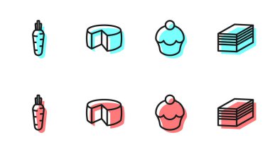 Havuçlu kek ve kek ikonu satırını belirle. Vektör.