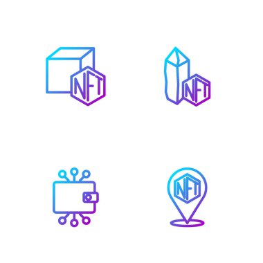 Satır NFT Dijital Kripto Sanatı Kripto Para Birimi Cüzdanı ve. Renk simgeleri. Vektör.