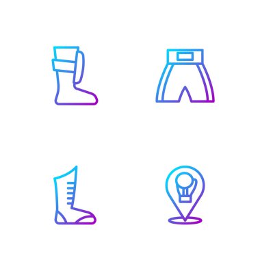 Çizgili boks eldiveni, spor boks ayakkabısı ve kısa. Renk simgeleri. Vektör.