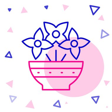 Vazo simgesindeki çizgi çiçeği beyaz arkaplanda izole edildi. Renkli taslak konsepti. Vektör