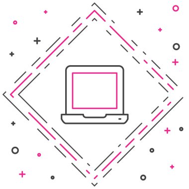 Dizüstü bilgisayar simgesi beyaz arkaplanda izole edildi. Boş ekran işaretli bilgisayar defteri. Renkli taslak konsepti. Vektör