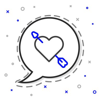 Aşk Çizgisi sembolü, beyaz arka planda izole edilmiş kalp ve ok simgesi. Aşk işareti. Sevgililer günün kutlu olsun. Renkli taslak konsepti. Vektör