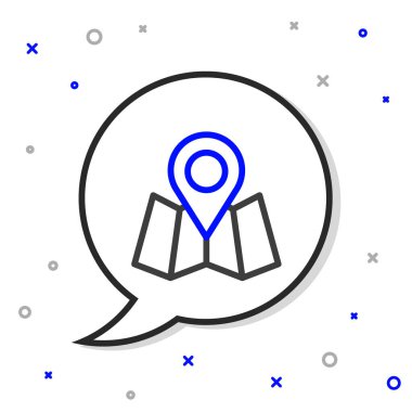 Beyaz arkaplanda konum imleci simgesi izole edilmiş çizgi haritası. Renkli taslak konsepti. Vektör