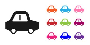 Siyah oyuncak araba simgesi beyaz arkaplanda izole edildi. Simgeleri renklendirin. Vektör