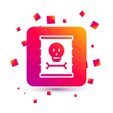 Varil simgesindeki beyaz radyoaktif atık beyaz arka planda izole edildi. Zehirli atık fıçısı. Radyoaktif atık emisyonları, çevre kirliliği. Kare renk düğmesi. Vektör