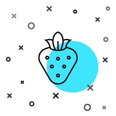 Beyaz arka planda siyah çizgi çilek simgesi izole edildi. Rastgele dinamik şekiller. Vektör