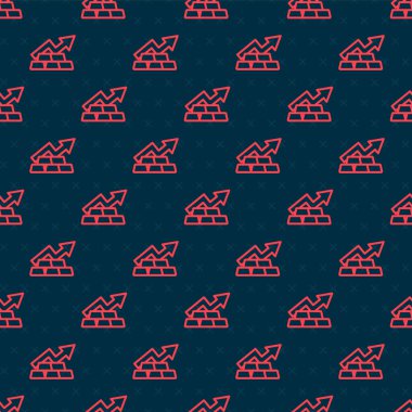 Altın çubuklu kırmızı çizgi finans çizelgesi okları siyah arkaplanda izole edilmiş pürüzsüz desen. Finansal başarı kavramı. Altın yatırım konsepti. Vektör