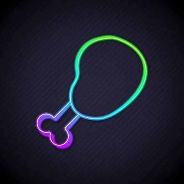 Parlayan neon çizgili tavuk budu simgesi siyah arka planda izole edildi. Tavuk budu. Vektör