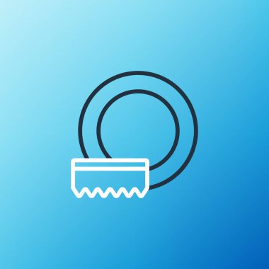 Bulaşık yıkama simgesi mavi arkaplanda izole edilmiş. Bulaşık yıkama ikonu. Bulaşık makinesi tabelası. Masa takımı tabelası temiz. Renkli taslak konsepti. Vektör.