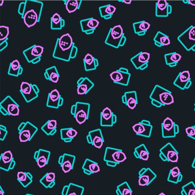 Limon ikonlu çizgili çay fincanı siyah arka planda izole edilmiş pürüzsüz desen. Vektör.