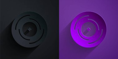 Kağıt kesiği Vinil disk simgesi mor arkaplan üzerinde izole edilmiş. Kağıt sanatı tarzı. Vektör.