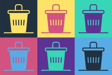 Pop Art Çöp Kutusu simgesi renk arkaplanında izole edildi. Çöp kutusu tabelası. Sepet simgesini geri dönüştür. Ofis çöpü ikonu. Vektör.