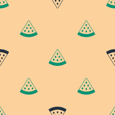 Yeşil ve siyah karpuz ikonu, bej arka planda kusursuz desen izole etti. Vektör.