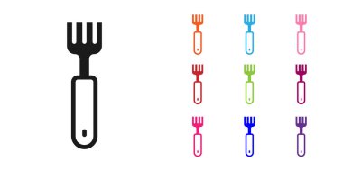 Siyah Çatal simgesi beyaz arkaplanda izole edildi. Çatal bıçak sembolü. Simgeleri renklendirin. Vektör.