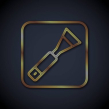 Altın çizgili fırça simgesi siyah arkaplanda izole edildi. Kazılar sırasında sanatçılar, arkeologlar ve temizlik için. Vektör.