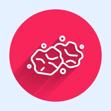 Beyaz çizgi altın külçe simgesi uzun gölge arkaplan izole. Mineral kaya. Kırmızı daire düğmesi. Vektör.