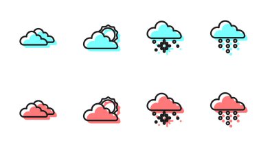 Set line Cloud with snow, , Sun and cloud weather and rain icon. Vector.