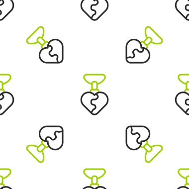 Line Necklace with heart shaped pendant icon isolated seamless pattern on white background. Jewellery decoration. International Happy Women Day.  Vector