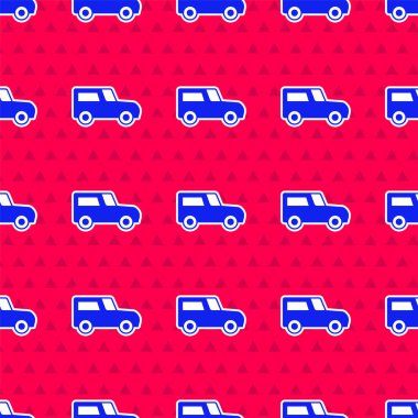 Mavi araba simgesi kırmızı arka planda izole edilmiş. Vektör