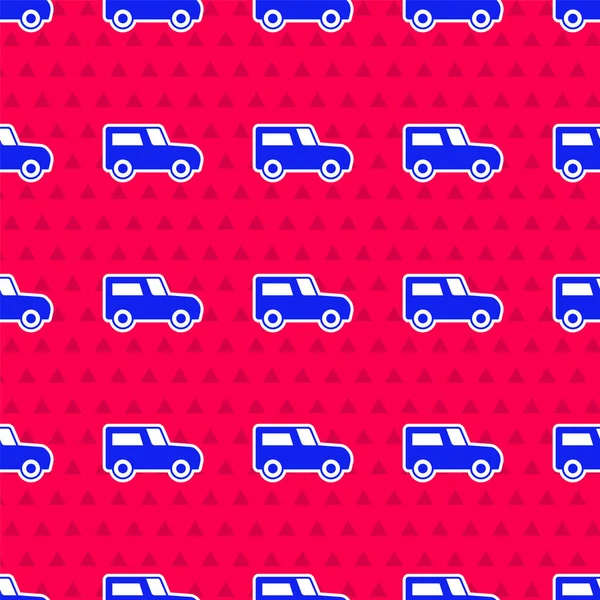 Mavi araba simgesi kırmızı arka planda izole edilmiş. Vektör