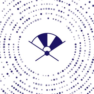 Blue Traditional paper chinese or japanese folding fan icon isolated on white background. Abstract circle random dots. Vector