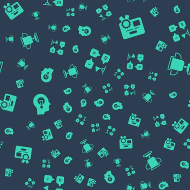 Set Planning strategy, Certificate template, Human with lamp bulb and Award cup on seamless pattern. Vector