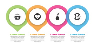 Set Cooking pot and chicken leg, Heart rate, Pear and No leather. Business infographic template. Vector