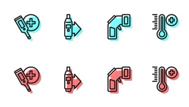 Set line Digital thermometer, ,  and Meteorology icon. Vector.
