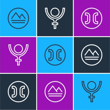 Set line Earth element, Pisces zodiac and Symbol Pluto icon. Vector