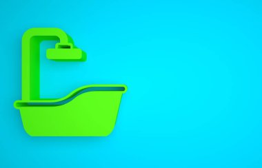 Green Bathtub icon isolated on blue background. Minimalism concept. 3D render illustration.