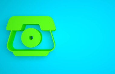 Green Telephone handset icon isolated on blue background. Phone sign. Minimalism concept. 3D render illustration.