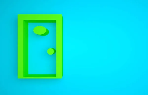 Green Hotel corridor with closed numbered door icon isolated on blue background. Minimalism concept. 3D render illustration.