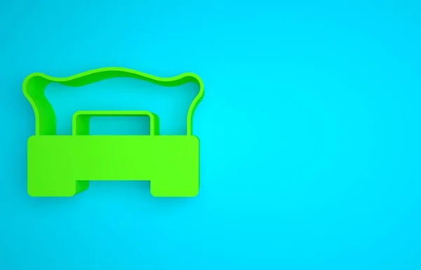Green Bedroom icon isolated on blue background. Wedding, love, marriage symbol. Bedroom creative icon from honeymoon collection. Minimalism concept. 3D render illustration.