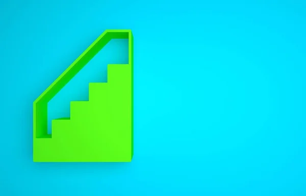 Green Stairs up icon isolated on blue background. Minimalism concept. 3D render illustration.