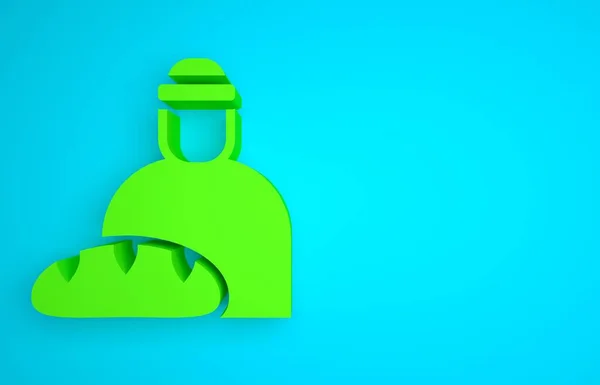Green Feeding the homeless icon isolated on blue background. Help and support. Giving food to the hungry concept. Minimalism concept. 3D render illustration.
