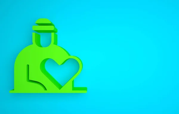 Green Volunteer icon isolated on blue background. Care, love and good heart community support poor, homeless and elder persons. Minimalism concept. 3D render illustration.