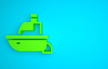 Green Toy boat icon isolated on blue background. Minimalism concept. 3D render illustration.