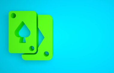 Green Playing cards icon isolated on blue background. Casino gambling. Minimalism concept. 3D render illustration.