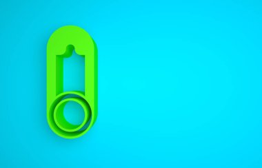 Green Baby clothes pin icon isolated on blue background. Classic closed steel safety pin. Minimalism concept. 3D render illustration.