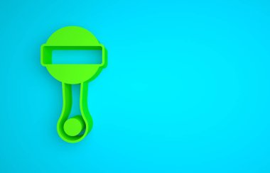 Green Rattle baby toy icon isolated on blue background. Beanbag sign. Minimalism concept. 3D render illustration.