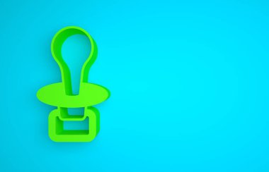 Green Baby dummy pacifier icon isolated on blue background. Toy of a child. Minimalism concept. 3D render illustration.