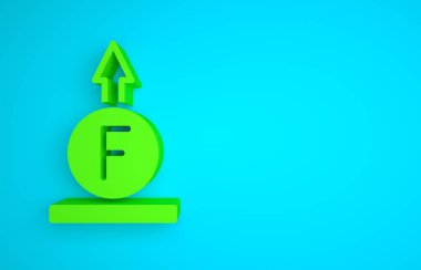 Green Force of physic formula calculation icon isolated on blue background. Minimalism concept. 3D render illustration.
