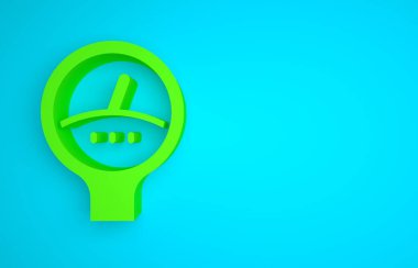 Green Gauge scale icon isolated on blue background. Satisfaction, temperature, manometer, risk, rating, performance, speed tachometer. Minimalism concept. 3D render illustration.
