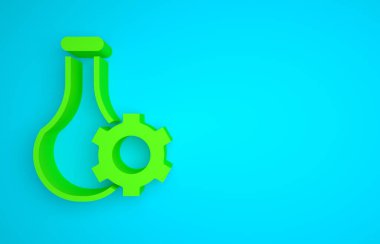Green Test tube and flask chemical laboratory test icon isolated on blue background. Laboratory glassware sign. Minimalism concept. 3D render illustration.