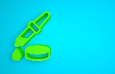 Green Pipette icon isolated on blue background. Element of medical, chemistry lab equipment. Pipette with drop. Medicine symbol. Minimalism concept. 3D render illustration.