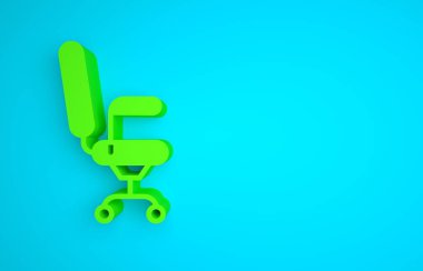 Green Office chair icon isolated on blue background. Minimalism concept. 3D render illustration.