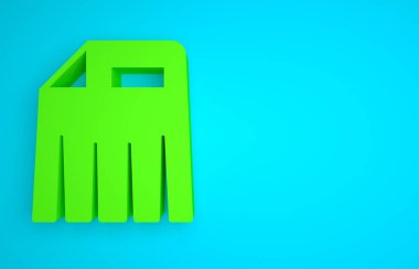 Green Paper shredder confidential and private document office information protection icon isolated on blue background. Minimalism concept. 3D render illustration.