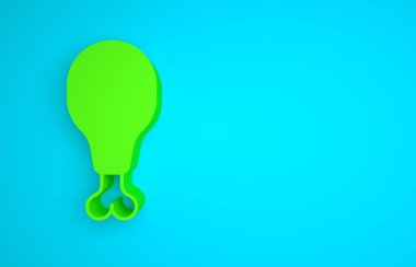 Green Chicken leg icon isolated on blue background. Chicken drumstick. Minimalism concept. 3D render illustration.