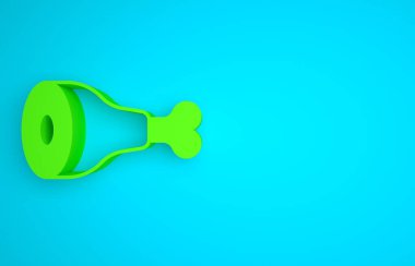 Green Chicken leg icon isolated on blue background. Chicken drumstick. Minimalism concept. 3D render illustration.